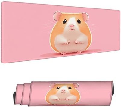 Mousepad Rosa Mauspad XXL 900 x 400 mm Verlängertes Groß Schreibtischauflage mit Rutschfester Gummibasis, mit Nähten an den Rändern Anti-Rutsch Gaming Mauspad Hamster, Desk Deko Zubehör H-9978