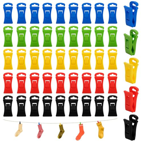 Juego de 50 Pinzas para Calcetines, 5 Colores - Organizador de Lavadora y Secadora, Clip para Colgar Ropa Interior, Guantes, Pañuelos - Multiusos para Hogar y Viaje