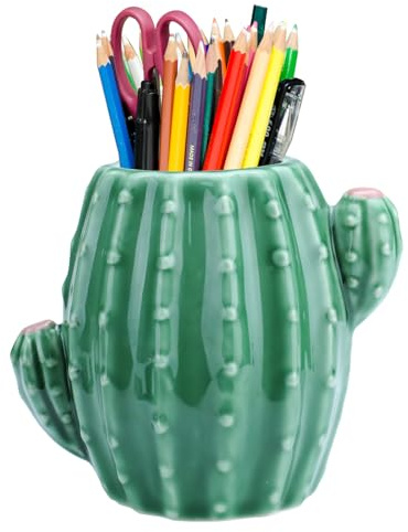 Simaixing Kaktus-Stiftehalter aus Keramik, niedlicher Stifthalter, Stiftehalter für Schreibtisch, Zubehör, Bürodekoration, Kaktus-Make-up-Pinsel-Organizer (grün)
