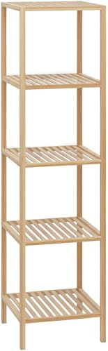 CLP Badregal stehend Bambus Zinnien, Holzregal Badezimmer schmal, Küchenregal stabil und belastbar, Tragfähigkeit 10 kg pro Regalboden, Größe:L