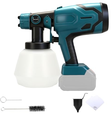Färgpistol kompatibel med 18 V 20 V batteri, HVLP elektrisk färgpistol, 1 000 ml tank, med 4 munstycken, justerbart flöde för staket, väggar, tak (inte batteri) (MT blå)