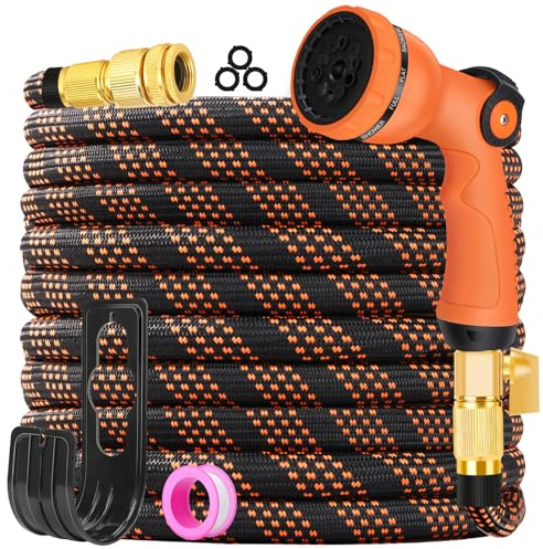 Expandable Garden Hose 100FT - Hosepipes for Garden, with 10 Function Spray Gun and 3/4, 1/2 Brass Fittings, Kink Resistant Garden Hose Pipe, Lightweight Water Hose for Gardening