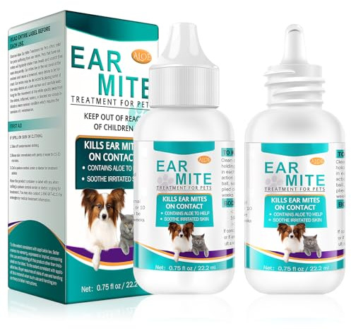 LINXINS Dog Ear Mite Treatment, 2pack Dog Ear Mite Treatment for Cats Puppy, Relieves Odor and Itching, Reduces Ear Mites and Debris -22.2ml