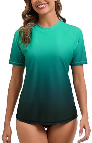 Halcurt Women's Rash Guard Swim Shirts Built in Bra Swimsuits Top | UPF50+ Sun Protection, Raglan Short Sleeves Bathing Suit Top, Quick-Dry, Moisture-Wicking, Loose Fit, Outdoor, Beach