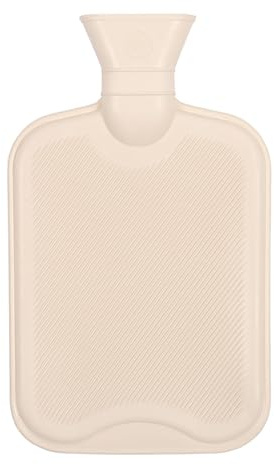 Harbour Housewares Hot Water Bottle 1.8L – Cream Rubber Heat Bag with Leak-Proof Stopper, Ribbed Insulated Design for Back, Shoulder & Period Pain Relief (No Cover)