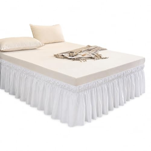 Zimoer Elastischer Bettrock Weiß 40cm Höhe - rutschfeste Betthusse mit Gummiband für Boxspringbett und Lattenrost, Verdeckt Stauraum, Pflegeleichte Bettumrandung (Weiß, 180 * 200cm)
