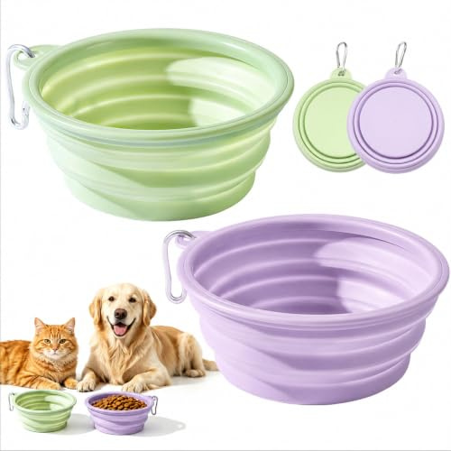 Fancysky Gamelle Pliable pour Chien, 2 Pièces en Silicone avec Mousqueton | Pour eau et nourriture, idéale pour voyage, promenade, randonnée et transport, légère et facile à accrocher