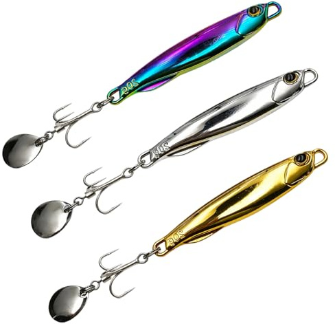 3 PCS Sea Fishing Lures, Bass Lures and Mackerel Lures, Fishing Lures Vertical Diamond Jigging Spoons, Saltwater Fishing Tackle with Treble Hooks, Easy Casting, for Sea Bass and Mackerel Fishing