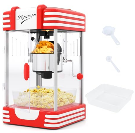 GiantexUK Popcorn Maker, Theater-Style Countertop Popcorn Machine | with Stainless Steel Kettle, Light, Scoops & Removable Serving Tray, 300W Popcorn Popper for Home Party and Movie Night