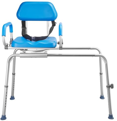 VEVOR Chaise de Baignoire Coulissante, Siège de Transfert pour Baignoire Pivotant, Capacité 150 kg, pour Seniors et Personnes à Mobilité Réduite, Hauteur Réglable, Accoudoirs Relevables et Dossier