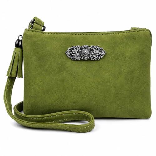 Trachtenland Damen Trachten Handtasche Sofia – Dirndl Umhängetasche aus Lederimitat mit Applikation & Troddel in Pastellfarben oder Schwarz