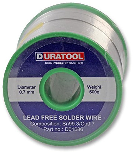 Duratool D01686 Lead‑Free Solder Wire – 0.7mm, 500g Spool, Sn99.3/Cu0.7 Alloy