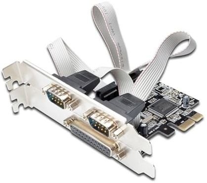Ewent EW1158 Karte PCI Express, 2 externe Anschlüsse, 1 paralleler Port, zum Anschluss von Modems, Druckern, Scannern, CD-R / RW-Laufwerken, Silber