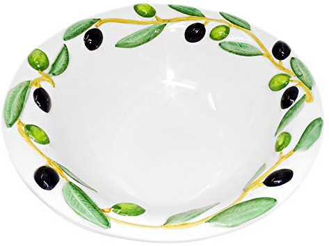 Lashuma Handgemachte Keramikschale, Runde Servierschüssel Italienischer Keramik im Olivendesign, Servierschale Größe 26 cm, Tief 6 cm