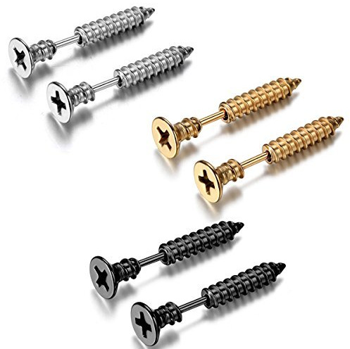 JewelryWe joyería Pendientes de Pendientes Plug Hombre Mujer Pareja Forma roscada de Acero Inoxidable de la Forma cónica del oído 7mm Plateado Negro Oro