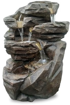 Grande Fontaine Niagara – Fontaine d’Intérieur et d'Extérieur Cascade 5 Niveaux – Fontaine Jardin Terrasse Salon Nature Zen Lumière LED – Circuit fermé – Gris – H 71x54x44cm – Zen’Light