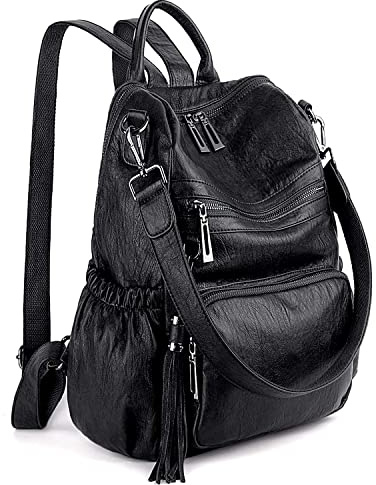 UTO Donna Zaino Casual in Pelle sintetica Robusta Zainetto Borsa a tracolla 3 tipi di manici Zaino Maniglia tracolla Multi compartimento con cerniera posteriore Antifurto Tasca nappe Nero