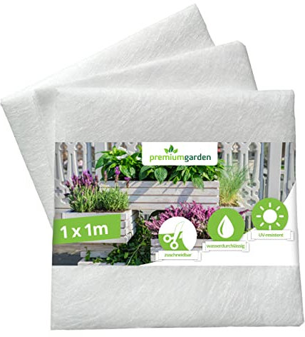 premiumgarden 3er Pack Premium Blumenkastenvlies, 1m² (0,9 x 1,15m), 110g/m², Trennvlies/Filtervlies, Gärtnervlies für Blumentöpfe, Pflanzkübel und Blumenkästen, weiß