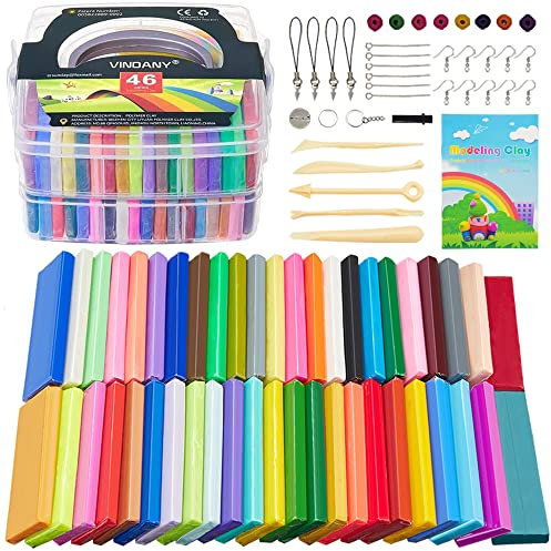 Argilla Polimerica Vindany – 46 Blocchi di Modellazione Colorata Argilla 1,28 KG/2.80 LB Forno Morbido Cuocere Argilla con Strumenti di Modellazione DIY Craft Clay Set per Bambini' Regalo