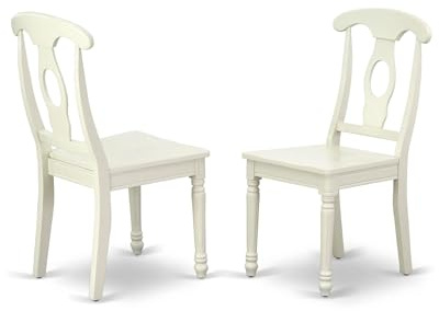 East West Furniture KEC-LWH-W Kenley Dinette Chairs - Napoleon Back Solid Wood Seat Kitchen Chairs, Set of 2, Linen White