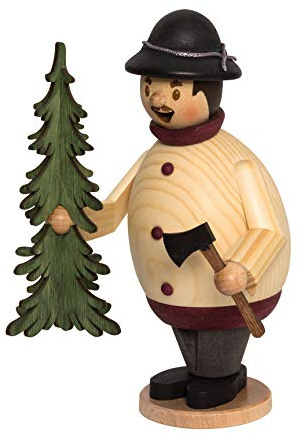 Drechslerei Kuhnert - Rauchmann/Räucherfigur aus Holz - Max als Weihnachtsbaumverkäufer - 16cm Höhe - Made in Germany
