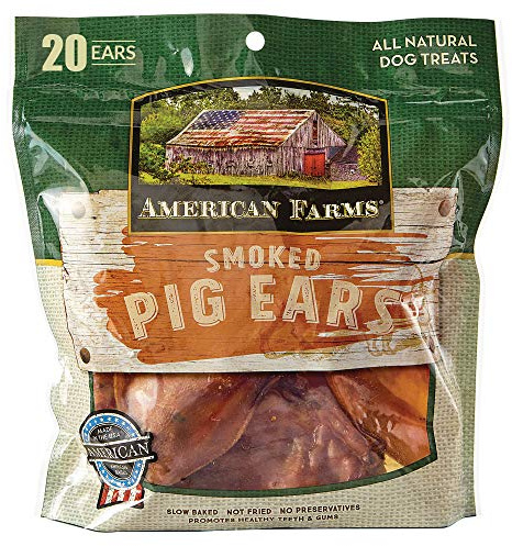 American Farms—100% Raised and Made in The U.S.A. Smoked Pig Ears for Dogs 20 Count, Large, All Natural Healthy Chew for Your Furry Friend, Brown