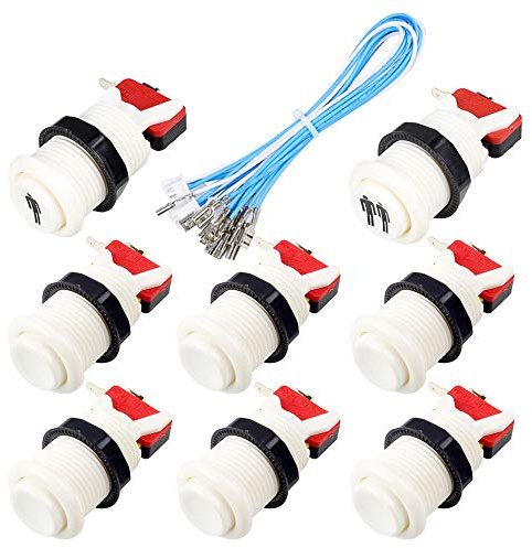 Fosiya 8X Arcade Botones pulsadores de 30 mm Happ Tipo estándar Botones cambian con 20cm de Cable Botones de Arcade Joystick Arcade1up Consola de Juegos (Blanco)