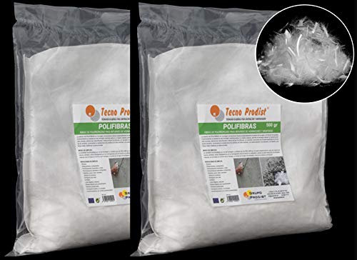 Polyfibre by Tecno Prodist, fibres pour béton, mortier ou plâtre, polypropylène (PP) - Renfort et résistance, évite la fissuration - Rapide et homogène dispersion du mélange (2 sacs 500 g x 12 mm)