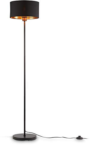 B.K.Licht - Lampada da terra vintage con interruttore a pedale, paralume in tessuto, attacco E27, max. 40 watt, piantana lampada da terra, lampada da terra salotto, 30 x 141,5 cm, nero-oro