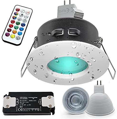 Planetitaly Spot encastrable LED 6 W 12 V chromothérapie IP65 cabine de douche bain turc lampe GU5.3 RGB 3000 K 6000 K télécommande IR (couleur blanc, lumière RGBW + 6000 K)