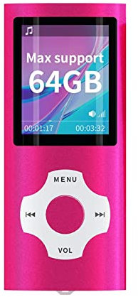 ZXNQ MP3 MP4 Player, Micro SD TF Card Slim Classic Digital LCD 1.8'' Screen Mini USB Port with FM Radio, Voice Record,pink,32GB