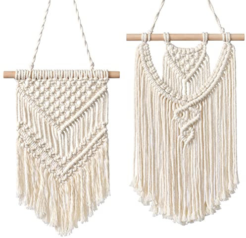 LOMOHOO 2 Stück Makramee-Wandbehang kleine gewebte Wandteppiche Wandkunst Dekoration schön für Boho-Heimdekoration Wohnung Kinderzimmer Party Dekorationen
