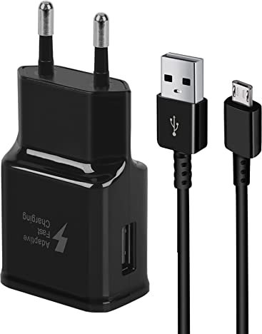 Caricabatterie Ricarica Rapida AFC 2A USB Alimentatore con cavo Micro USB da 1,5 m Per Samsung Galaxy S7/S7 Edge/S6/S6 Edge/S5/S4/S3/A6/J7/J3/Note 5/4/3/LG G4/G3, Xiaomi, Redmi ecc (Nero)