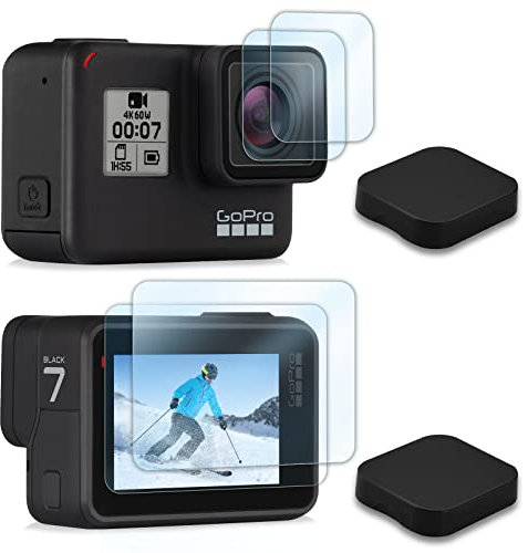 REDTRON Protezione dello schermo per GoPro Hero 7 Black/Hero 6/Hero 5(8 PCS), Protezione pellicola in vetro temperato ultra chiaro, protezione dell'obiettivo e copertura dell'obiettivo