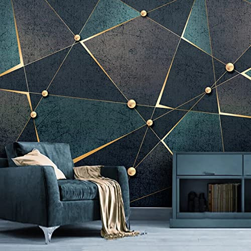 KEYESMINER Papier Peint Photo Mural Géométrie créative en or bleu Peinture Murale 3D Photo Poster Tableaux Muraux Salon Chambre Bureau Couloir Mural Décoration, 200 cm x 150 cm