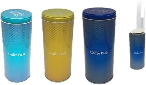 4-teiliges Set aus 3X Kaffeepaddose und 1x Pad-Heber - Kaffeedose für Kaffeepads - Aufbewahrungsbehälter mit Pad-Lifter für Kaffeepads