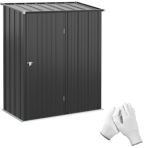 Outsunny 5ft x 3ft Lean to Garden Shed, Metal Outdoor Storage Shed with Single Lockable Door, Tool Storage Shed for Garden, Patio, Black