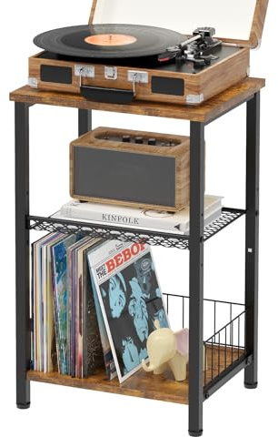 iDavosic.ly 3-Tier Side Table Living Room, Small Bedside Table Nightstand, Industrial Coffee End Table Storage Organizer for Bedroom Office, Rustic Brown and Black