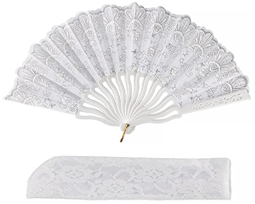 Ventaglio Sposa Pizzo Bianco Ventaglio Matrimonio a Mano Pieghevole Danza con Borsa in Pizzo Bomboniere Matrimonio Accessori Decorazione Nozze Compleanno