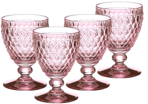 Villeroy & Boch Boston Coloured Rose - Juego de 4 copas de vino blanco de 230 ml, con patrón facetado, para vino blanco, apto para lavavajillas, color rosa