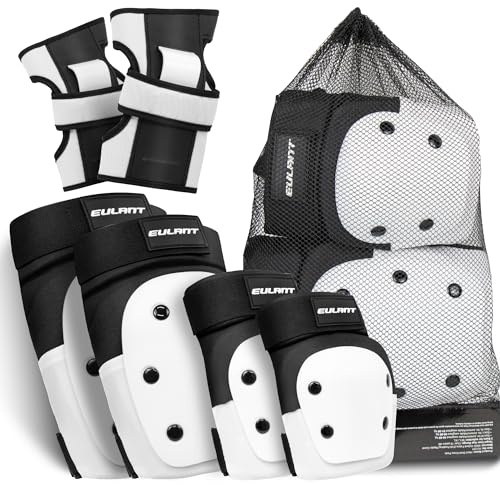 ONTYZZ Set di Protezione Adulti Adolescenti Ginocchiere Set Gomitiere Protezioni Polso 6 Pezzi Set di Protezioni Bicicletta per Roller Skateboard Pattini in Linea Scooter Protezione Kit Bianco-Nero/M
