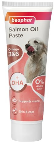 Beaphar - Salmon Oil Paste for Dogs - Promotes Glossy, Shiny Coat - Supports Vision & Overall Health - Contains Omega 3 & 6, and DHA – Sugar & Grain-Free – Treat For Dogs of All Ages & Breeds - 100g
