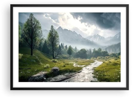 ARTTOR Poster Cadre Noir 70x50 cm Affiche Paysages Forêt - 5333 - P2B | Montagne Paysage Rivière Poster Mural Moderne Décoratif Art Mural Impression d'Art Salon Chambre Tableau Décoration ARTTOR