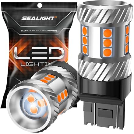 SEALIGHT 7443 LED Bulb Turn Signal 7444NA 7441 7444 T20 W21W LED Bulbs, 2700K Amber Yellow Bulb for Front/Rear Turn Signal Light Need Extra Load Resistor, Pack of 2