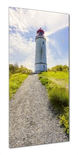 Wallario Selbstklebende Duschrückwand 80 x 190 cm mit Motiv Leuchtturm auf Hiddensee bei Sonnenschein - Wandverkleidung Fließenersatz mit Hochglanzlaminat in Glasoptik