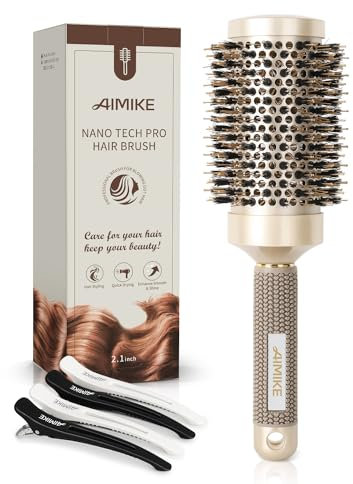 AIMIKE Spazzola Rotonda per Capelli, Spazzola Tonda per Capelli con setole di cinghiale per donne e uomini, lo styling,l'arricciatura e la lucentezza（53 mm）