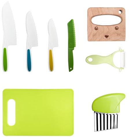 Lectorias Kindermesser Set, 8-Teiliges Kinder Messer Montessori ab 2 Jahre, Kindersichere Messer Küchenmesser, Kinder-Küchenmesser-Set zum Schneiden und Kochen von Obst Oder Gemüse für Kleinkinder
