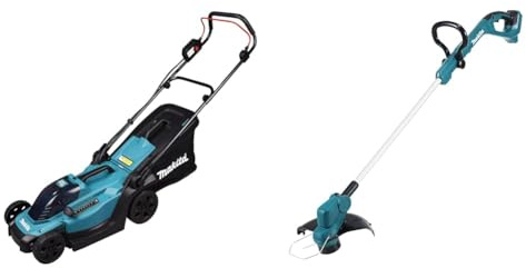 Makita DLM330RM Akku-Rasenmäher 18V / 4,0 Ah, 1 Akku + Ladegerät, Petrol & DUR193Z Akku-Rasentrimmer 18V (ohne Akku, ohne Ladegerät)