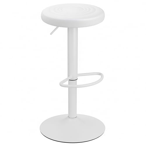 Baroni Home Sgabello Girevole Senza Schienale, Altezza Regolabile, in Ecopelle e in Acciaio, Per Sala da Pranzo, Cucina, Bar, Leggero e Motaggio Facile, 39x36x55-76 cm, Bianco,1 Pezzo