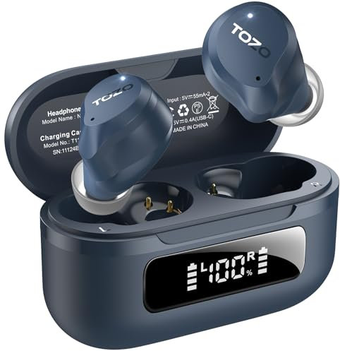 TOZO NC9 Hybrid Active Noise Cancelling Earbuds, 45dB ANC Wireless Earbuds, 6-Mic ENC for Clear Calls, Deep Bass, 59H Playtime, IPX8 Waterproof, Bluetooth 5.3 Ear Buds with App for Custom EQ (Blue)
